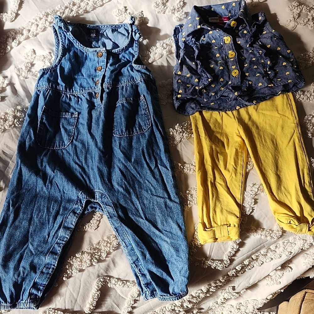 GAP Denim Blue Jumpsuit and Penelope Mack Denim And Yellow Pants Set